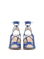 Blauer Wildledersandal mit Blockabsatz