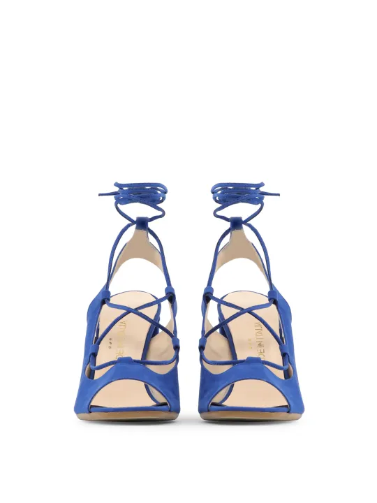Blauer Wildledersandal mit Blockabsatz