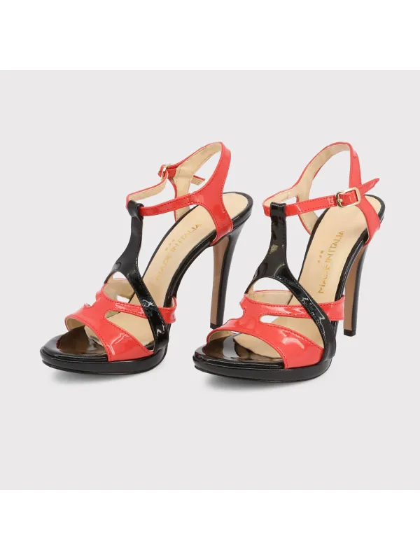Schwarze Korallenfarbene High-Heel Sandalette Schwarze Korallenfarbene High-Heel Sandalette