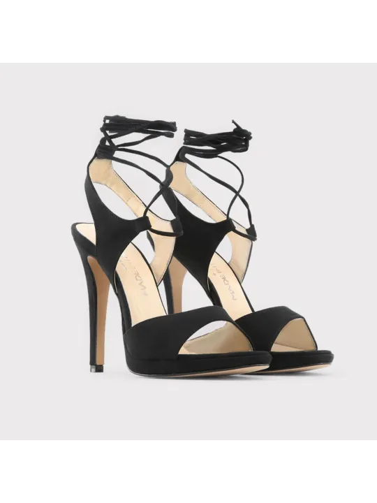 Schwarze Satin High Heel Sandalette