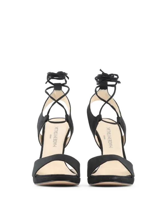 Schwarze italienische Damen-Riemchensandalen mit Absatz