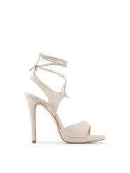 Beige Braun Sandalette mit Goldabsatz