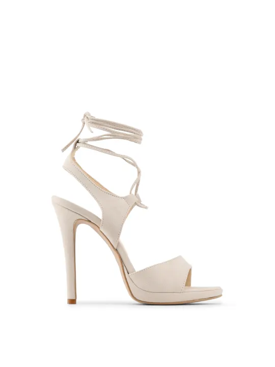 Beige Braun Sandalette mit Goldabsatz