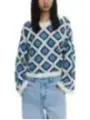 "Desigual Pullover im Sale | Desigual Damenpullover Weiß Geometrisch 25SWJF25 online kaufen"|Planet-Deluxe