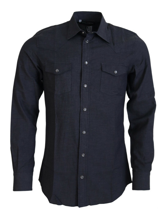 Shirts Elegant Gray Cotton Collared Shirt 1.610,00 € 8056305221499 | Planet-Deluxe
