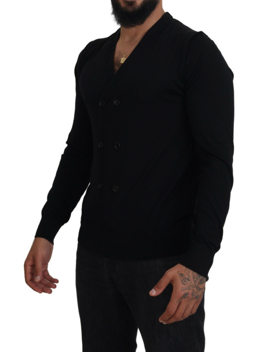 Sweaters Elegant Black Cashmere Cardigan Sweater 2.620,00 € 8050249422943 | Planet-Deluxe