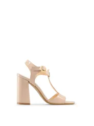 Braun Leder Sandalette hoher Absatz