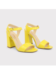 Gelbe italienische Damen-Riemchensandalen mit Absatz