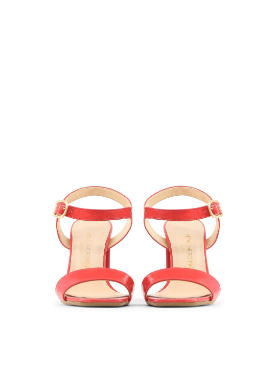 Korallenfarbene italienische Damensandalen mit Absatz