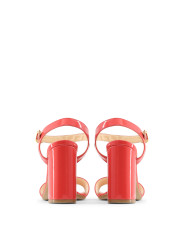 Korallenrote Leder-Sandalette mit Absatz