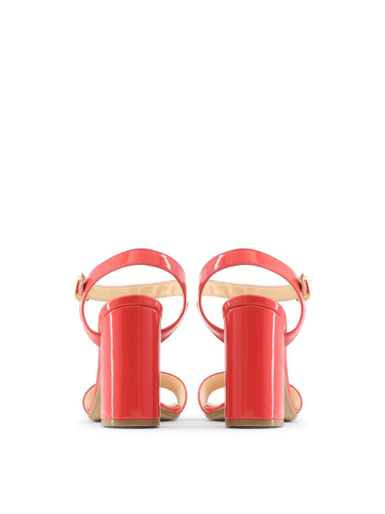 Korallenrote Leder-Sandalette mit Absatz