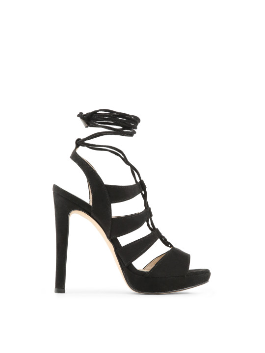 Schwarze Leder Sandalette mit Absatz