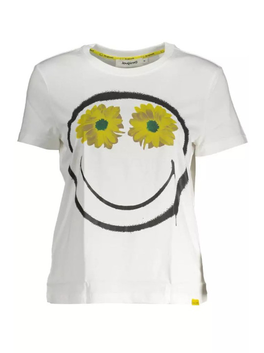 Tops & T-Shirts Chic White Printed Cotton Tee with Logo 120,00 € 8445110399378 | Planet-Deluxe