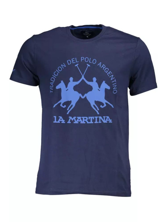 T-Shirts Elegant Blue Cotton Tee with Chic Print 120,00 € 7613431469303 | Planet-Deluxe