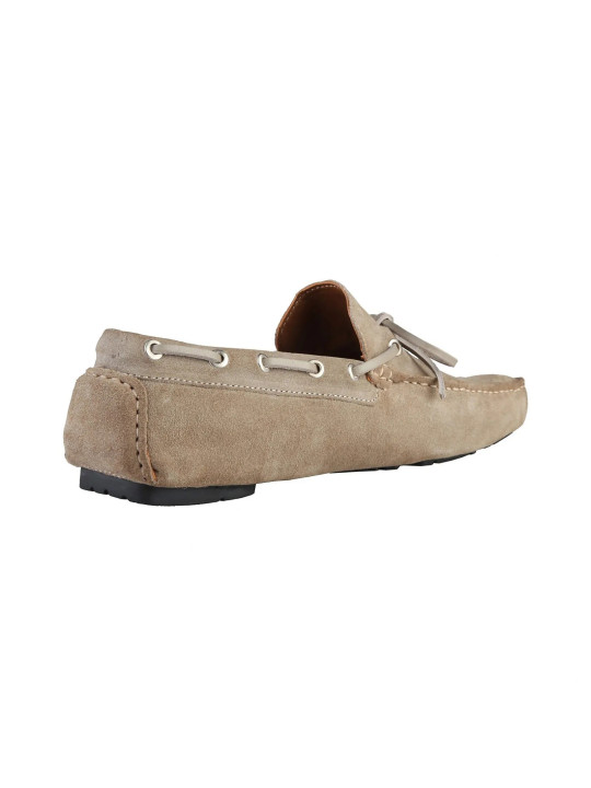 Beige Wildleder Mokassins Rückansicht