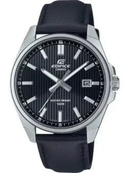 Casio Herrenuhr Quarz 43mm Schwarz – Edelstahl & Leder