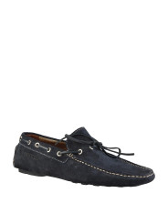 Blaue Wildleder-Loafer mit weißen Nähten
