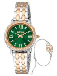 "Just Cavalli Uhren im Sale | Just Cavalli Damenarmbanduhr Grau Grün Zifferblatt Edelstahl 30mm online kaufen"|Planet-Deluxe