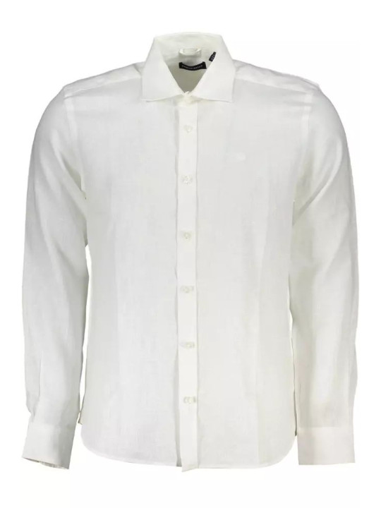 Shirts Elegant White Linen Long-Sleeved Shirt 190,00 € 8300825564155 | Planet-Deluxe