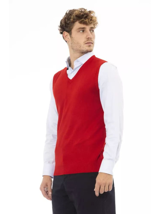 Vests Elegant V-Neck Red Vest in Fine Rib Knit 230,00 € 8100002690154 | Planet-Deluxe
