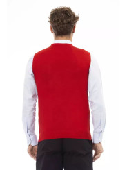 Vests Elegant V-Neck Red Vest in Fine Rib Knit 230,00 € 8100002690154 | Planet-Deluxe