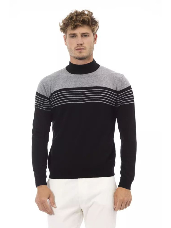 Sweaters Elegant Black Mock Neck Sweater 390,00 € 8100002456910 | Planet-Deluxe