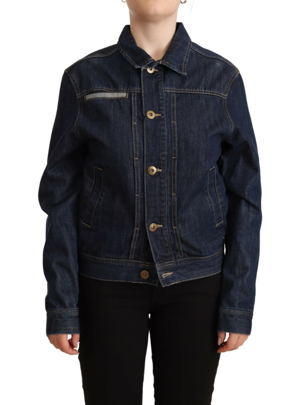 Jackets & Coats Chic Dark Blue Denim Jacket 770,00 € 8050246187227 | Planet-Deluxe