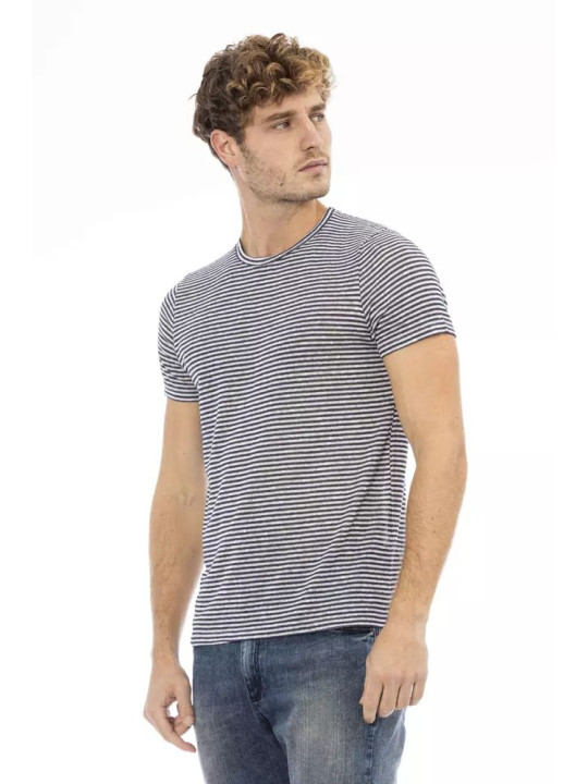 T-Shirts Elegant Blue Linen Blend Crew Neck Tee 120,00 € 2000047953510 | Planet-Deluxe