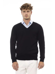 Sweaters Elegant V-Neck Sweater in Sleek Black 330,00 € 8100002458136 | Planet-Deluxe