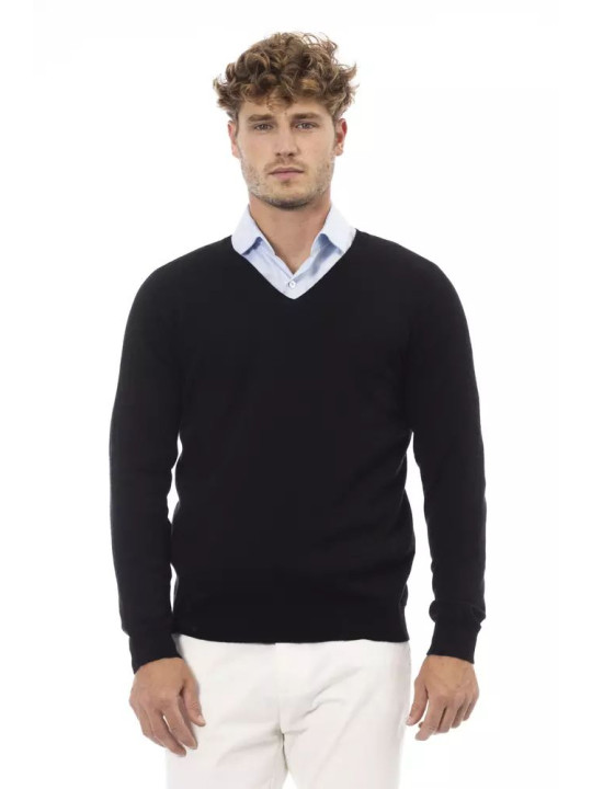 Sweaters Elegant V-Neck Sweater in Sleek Black 330,00 € 8100002458136 | Planet-Deluxe