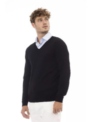 Sweaters Elegant V-Neck Sweater in Sleek Black 330,00 € 8100002458136 | Planet-Deluxe