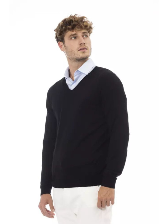 Sweaters Elegant V-Neck Sweater in Sleek Black 330,00 € 8100002458136 | Planet-Deluxe