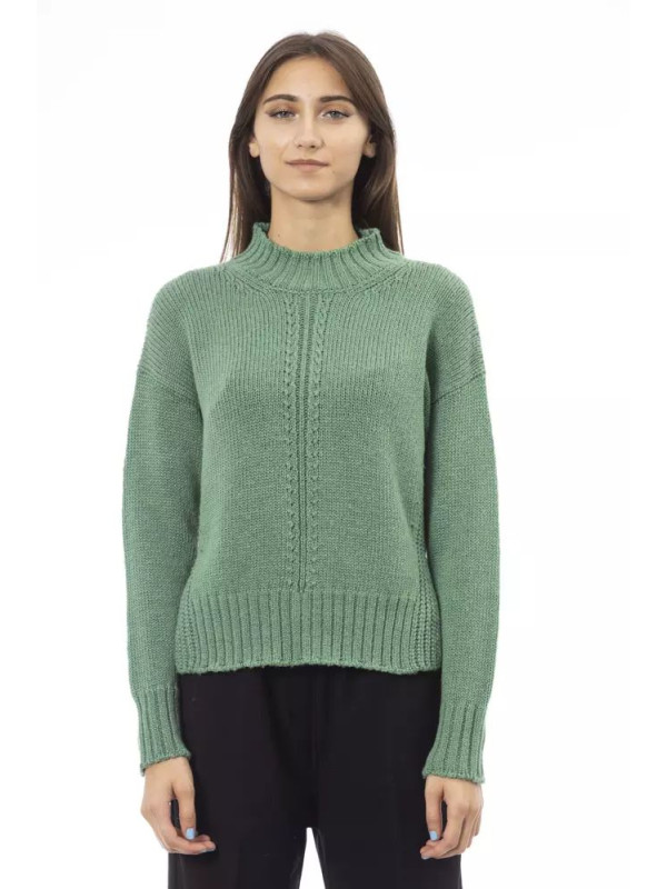 Sweaters Elegant Green Mock Neck Wool Blend Sweater 580,00 € 8100001100432 | Planet-Deluxe
