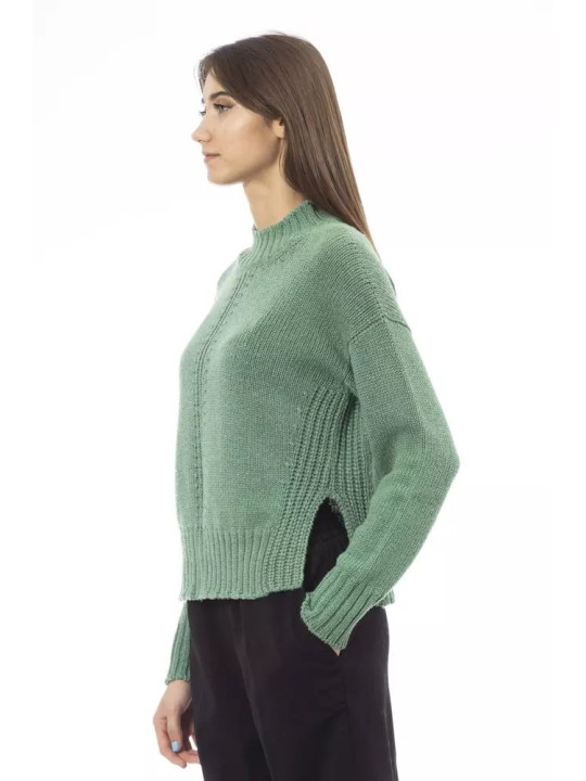Sweaters Elegant Green Mock Neck Wool Blend Sweater 580,00 € 8100001100432 | Planet-Deluxe