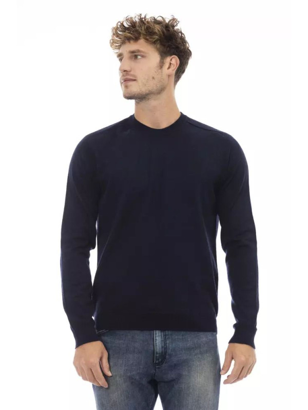 Sweaters Elegant Blue Crewneck Sweater for Men 330,00 € 8100002460108 | Planet-Deluxe