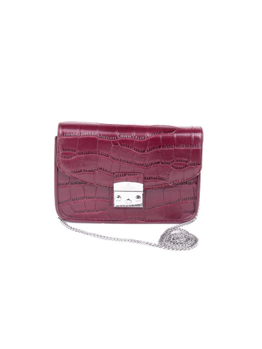 Violette Krokoprägung Ledertasche mit Kette