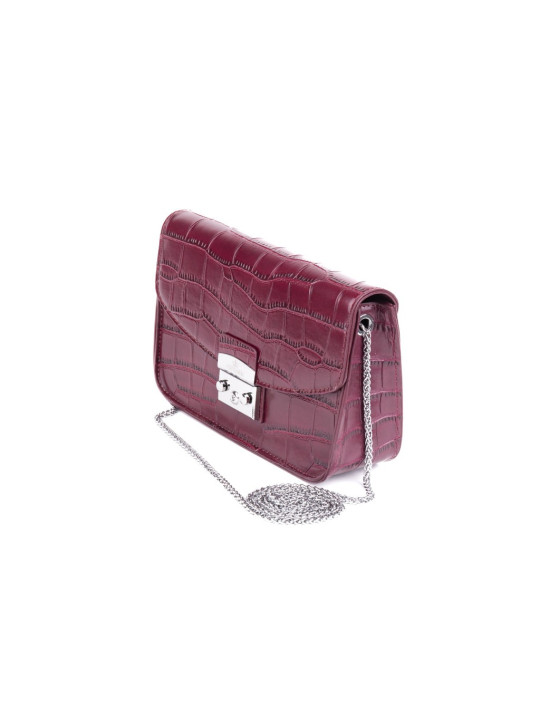 Violette vegane Schultertasche mit Krokoprägung