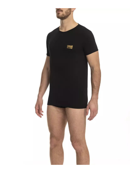 T-Shirts Sleek Black Cotton Blend Logo Tee 60,00 € 8054323957277 | Planet-Deluxe