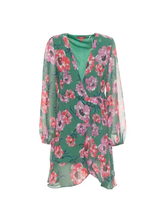 "Guess Kleider im Sale | Guess Blumenkleid V-Ausschnitt Langarm online kaufen"|Planet-Deluxe