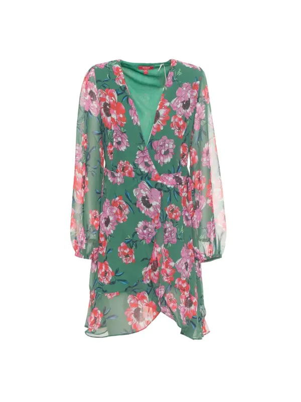 "Guess Kleider im Sale | Guess Blumenkleid V-Ausschnitt Langarm online kaufen"|Planet-Deluxe