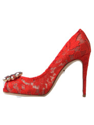 Sandals Chic Red Lace Heels with Crystal Embellishment 2.060,00 € 8058696897734 | Planet-Deluxe