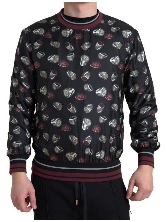 Sweaters Elegant Silk Crewneck Pullover - Black Multicolor 2.740,00 € 8054802214075 | Planet-Deluxe