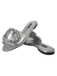 Flat Shoes Crystal-Embellished Silver Leather Slides 1.780,00 € 8059226457305 | Planet-Deluxe