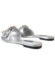 Flat Shoes Crystal-Embellished Silver Leather Slides 1.780,00 € 8059226457305 | Planet-Deluxe