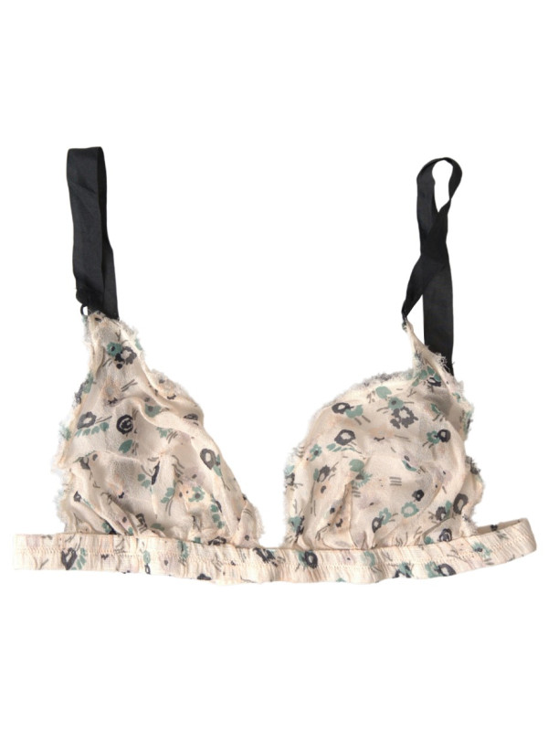 Underwear Elegant Floral Print Beige Bra 520,00 € 8058301883794 | Planet-Deluxe