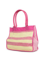 Rosa Handtasche mit cremefarbenen Streifen