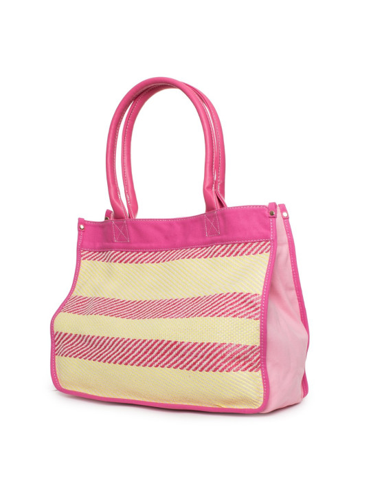 Rosa Handtasche mit cremefarbenen Streifen
