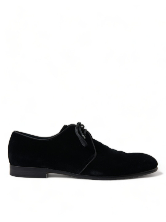 Formal Elegant Black Velvet Derby Dress Shoes 1.460,00 € 8056305636897 | Planet-Deluxe