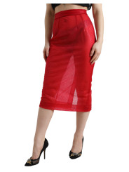 Skirts Chic Red High Waist Sheer Midi Skirt 1.770,00 € 8059579095193 | Planet-Deluxe