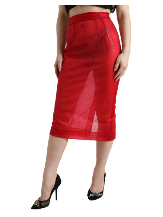 Skirts Chic Red High Waist Sheer Midi Skirt 1.770,00 € 8059579095193 | Planet-Deluxe